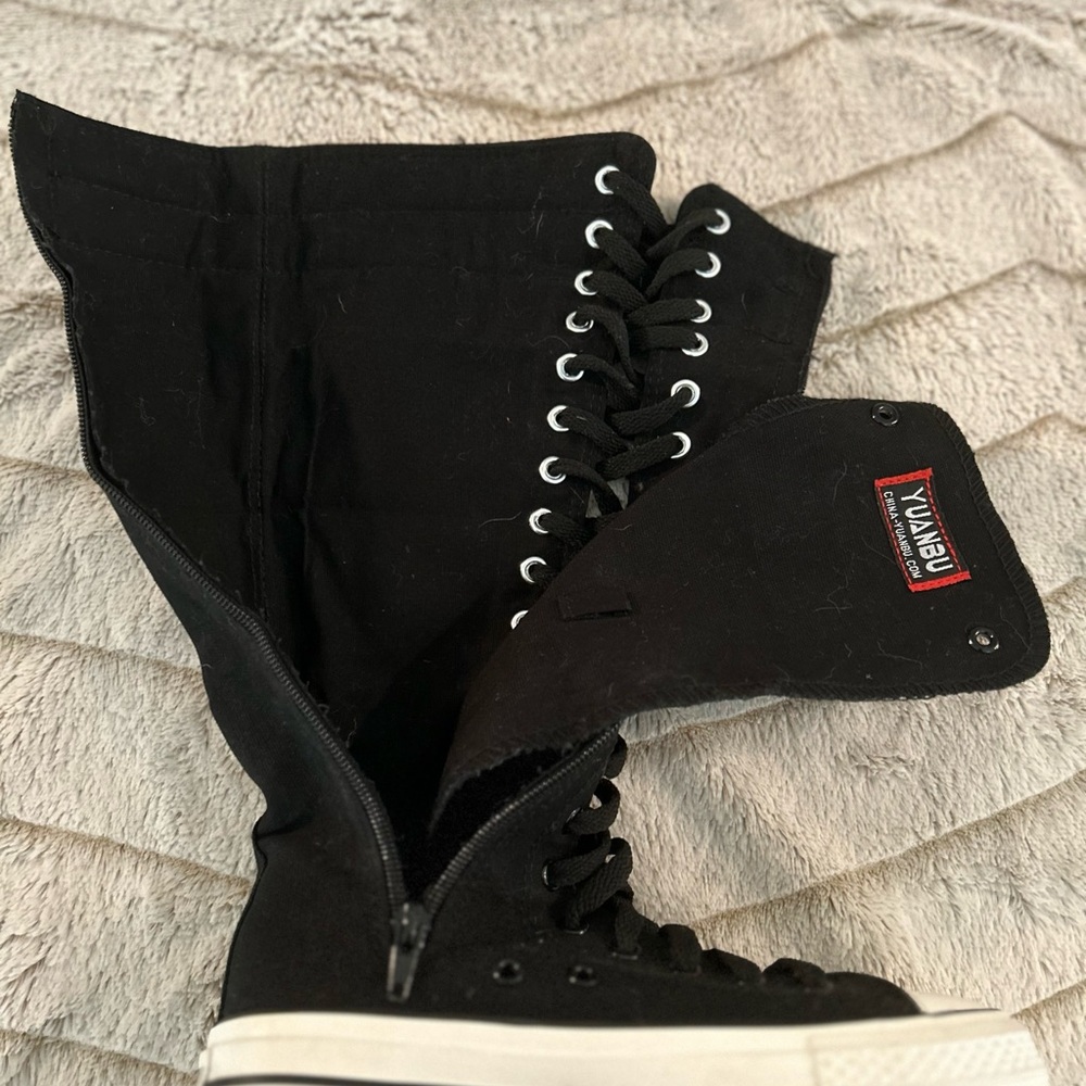 Yuanbu Canvas Women’s Lace Up Mid Calf Sneakers. Sz6 Black. Excellent Condition - Picture 9 of 10